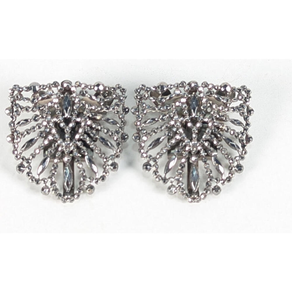Art Deco Rhinestone Fur Or Shoe Clips Vtg Set Silver Gray Pointed Heels Pumps